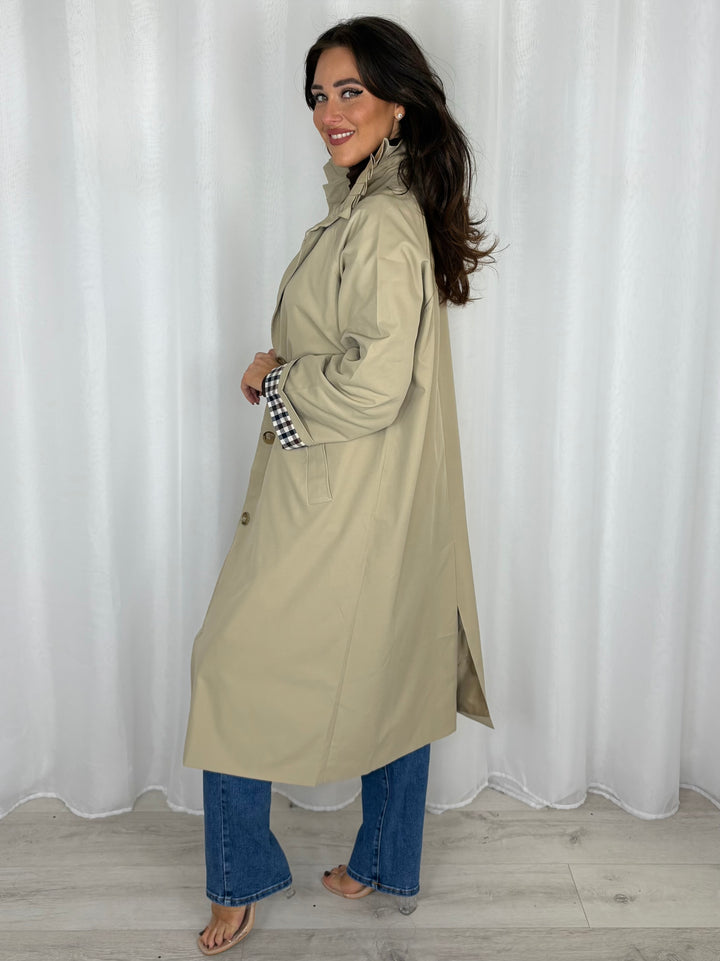 Long Line Check Cuff Trench Coat