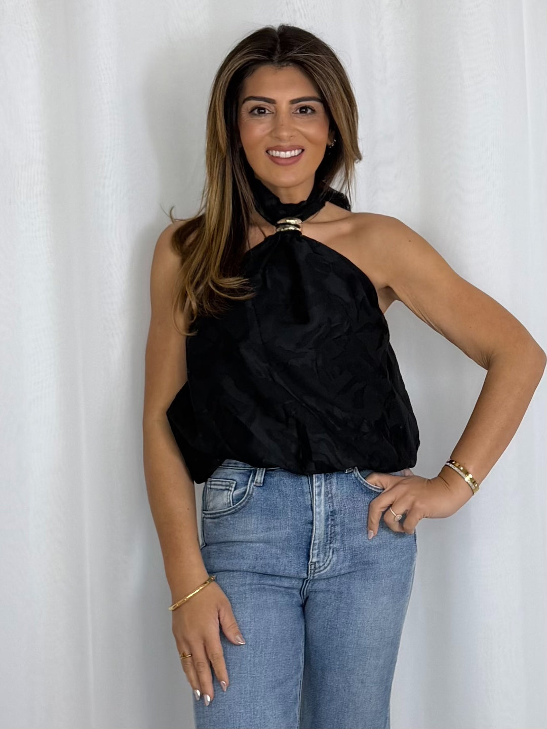 Zebra Print Halter Neck Gold Clasp Top (2 Colours)