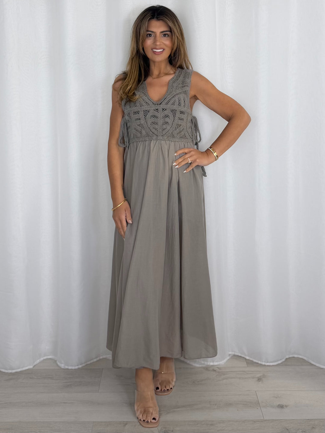 Crochet Sleeveless Side Tie Dress (5 Colours)