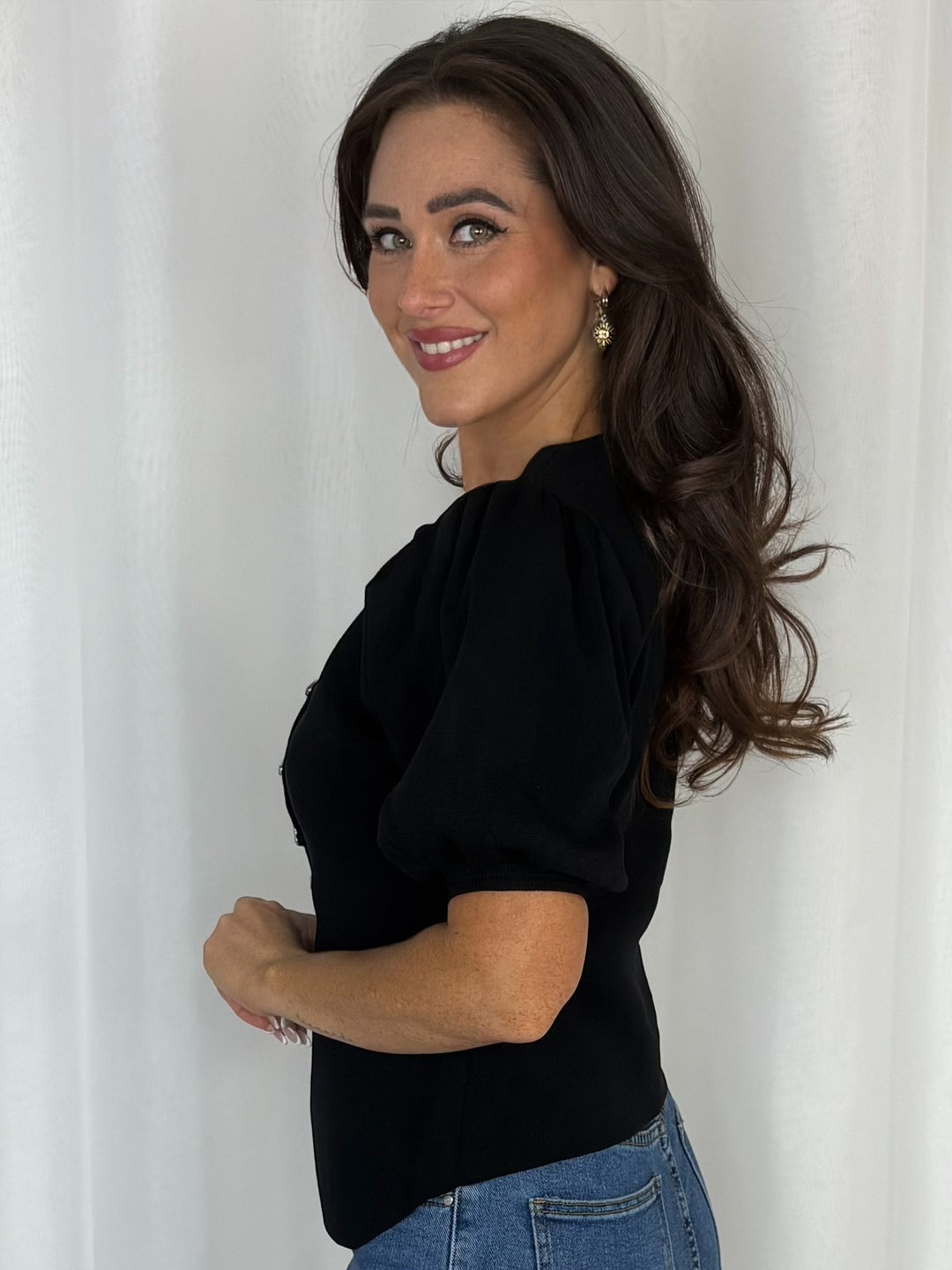 Silver Button Asymmetric Top (2 Colours)