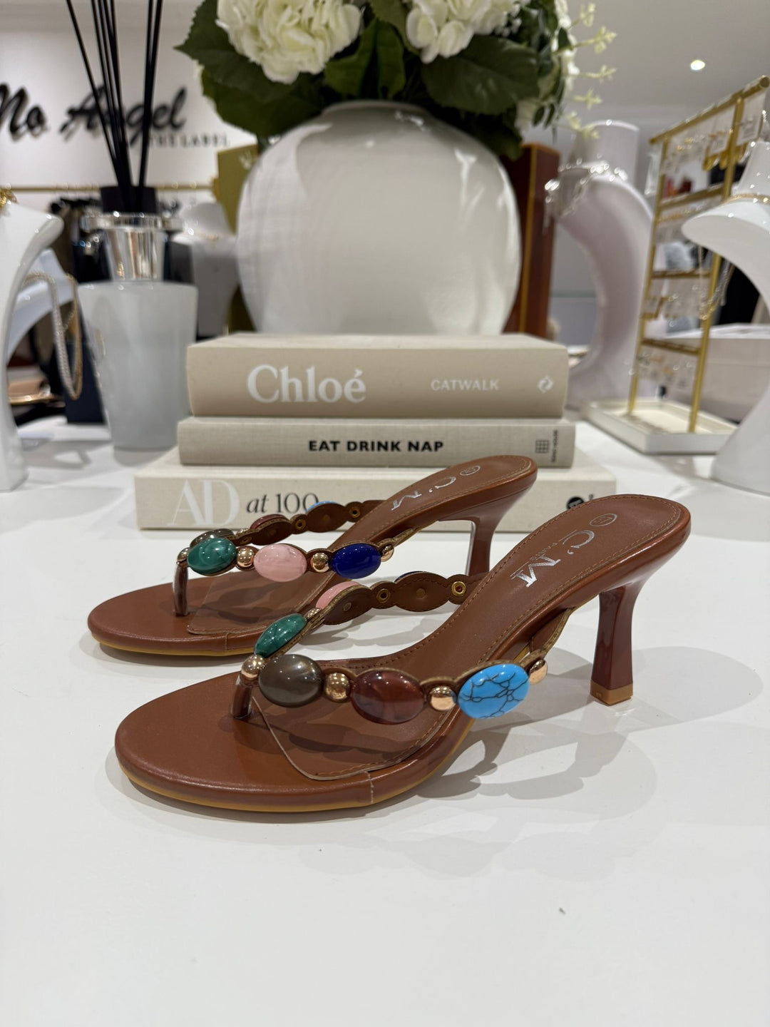 Jewelled Toe Thong Mule Kitten Heel (2 Colours)