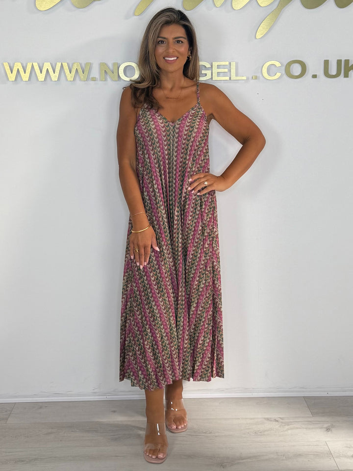 Printed Floaty Pleated Spaghetti Strap Dress (5 Colours)