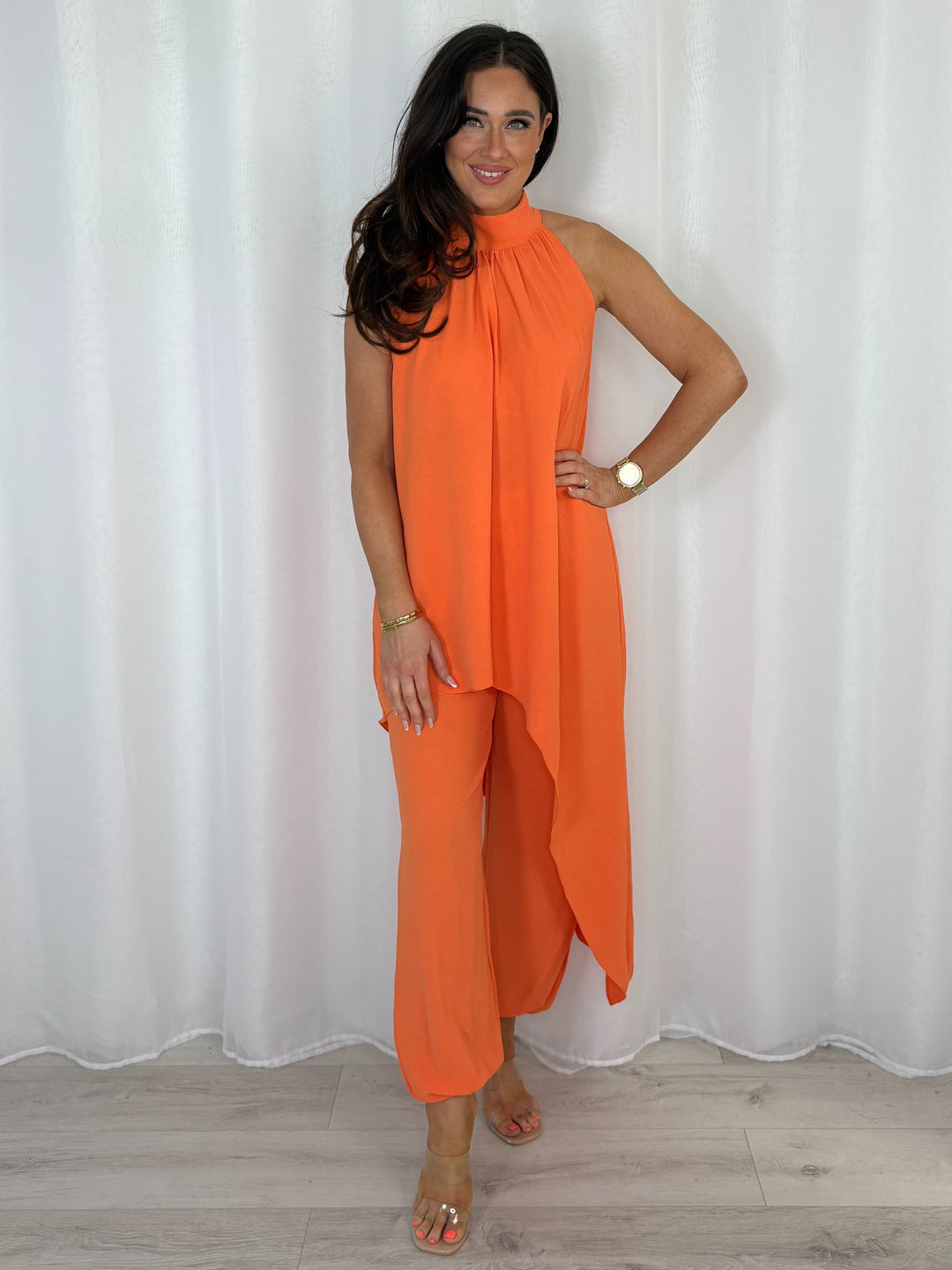 Halter Neck Long Asymmetric Top And Harem Trouser Co-Ord (8 Colours)