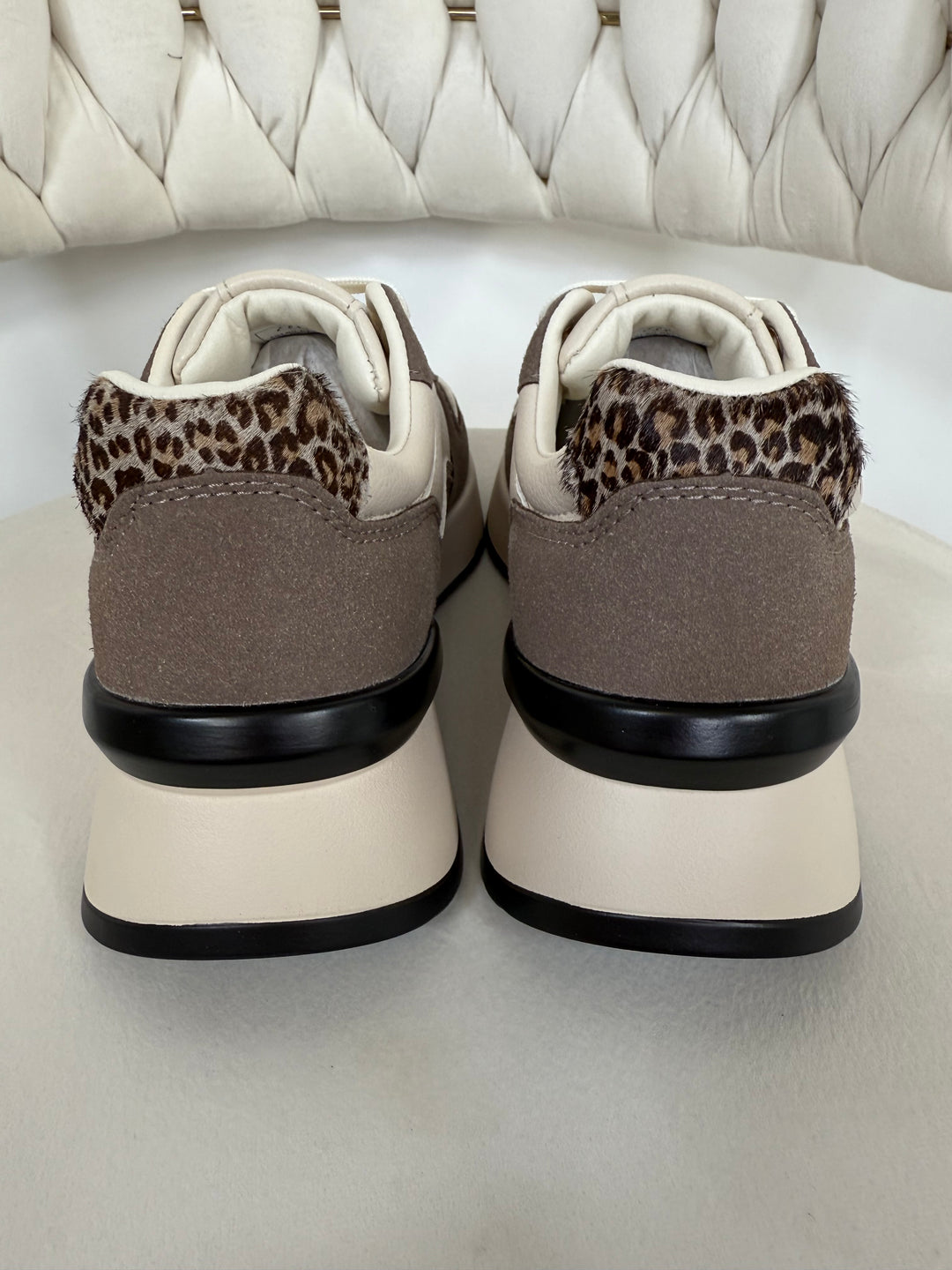Faux Leather 2 Tone Leopard Back Trainers (2 Colours)