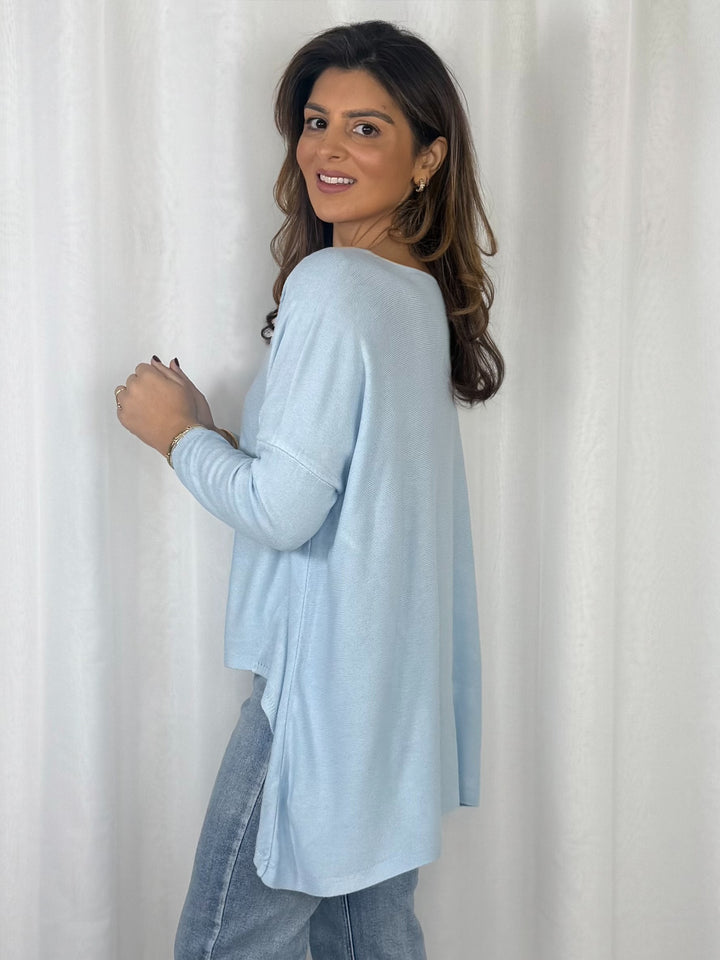 High Low 3/4 Sleeve Round Neck Jumper (4 Colours)