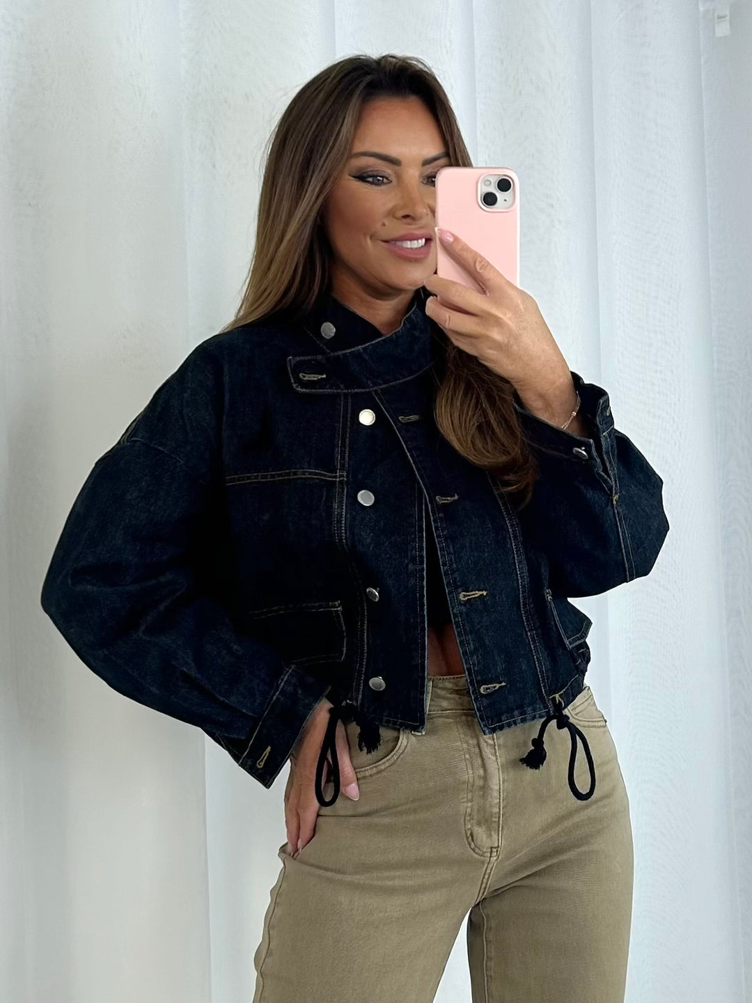 Oversized Denim Funnel Neck Jacket