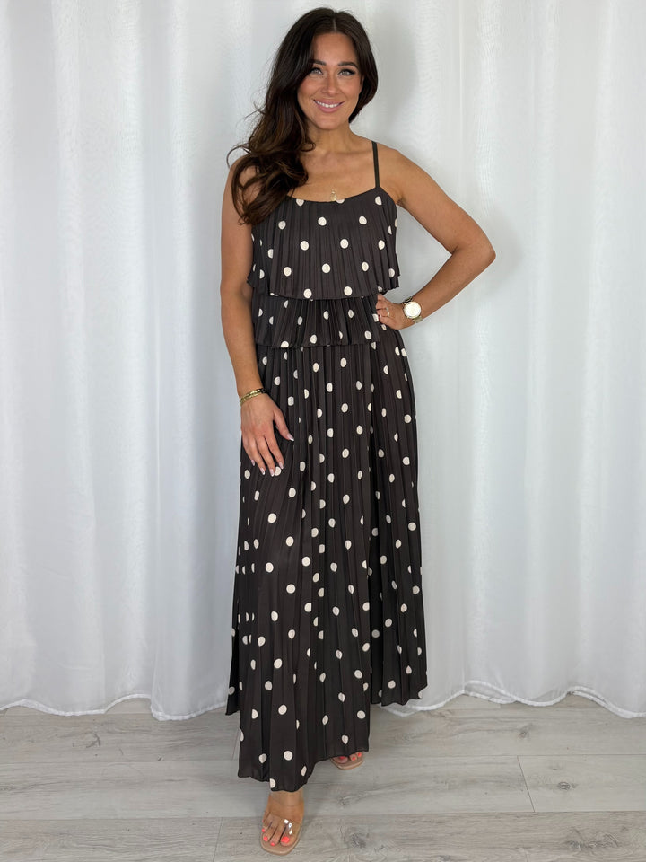 Polka Dot Pleated Maxi Dress (4 Colours)