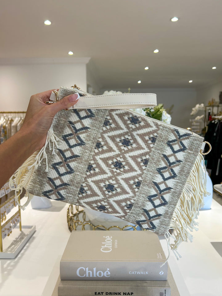 Aztec Diamond Tassel Detail Clutch Bag