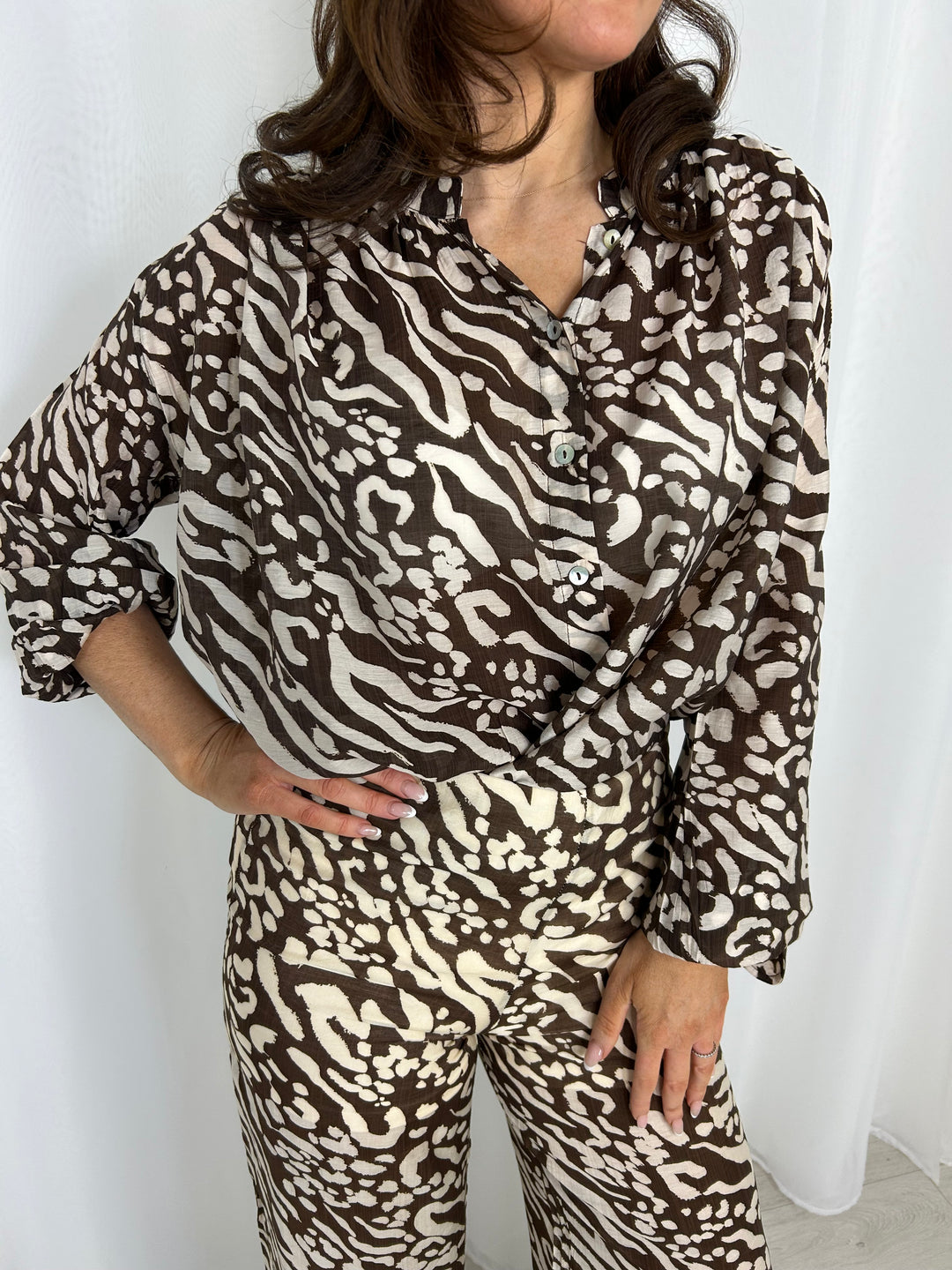 Animal Print Lined Shirt And Trouser Co-Ord