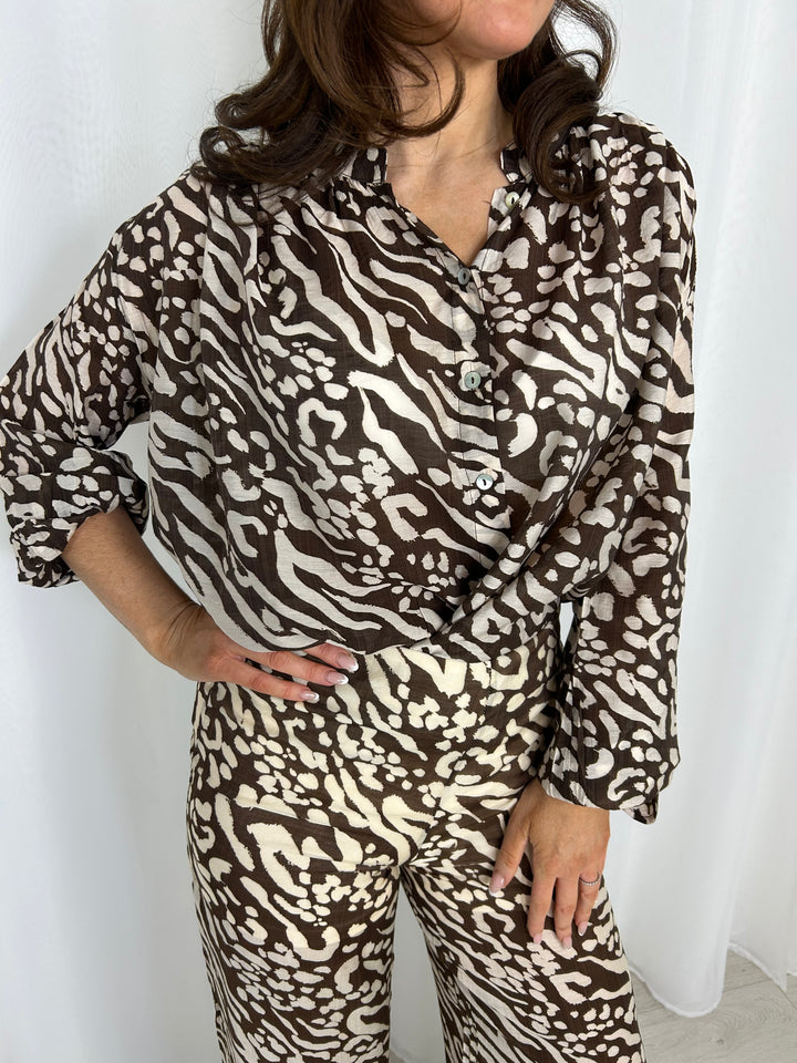 Animal Print Lined Shirt And Trouser Co-Ord
