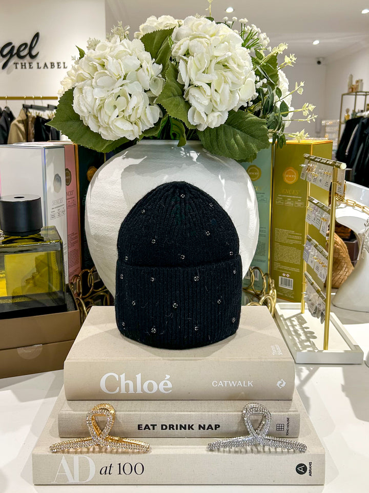 Scattered Diamante Knitted Beanie Hat (3 Colours)