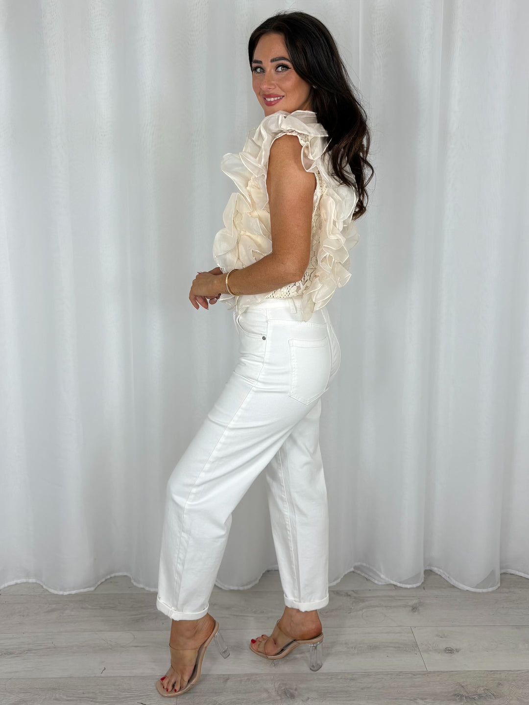 Sheer Lace And Frill Detail Top