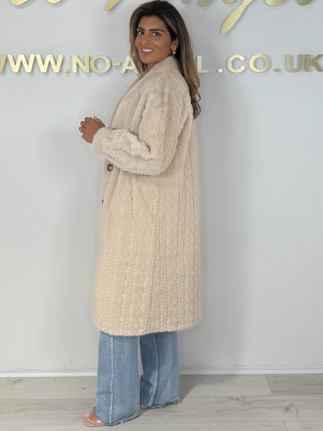 Faux Fur Cable Design Button Up Longline Jacket (4 Colours)