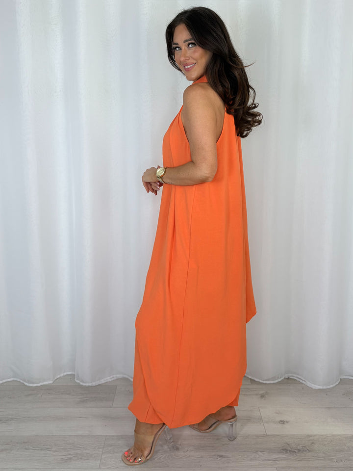 Halter Neck Long Asymmetric Top And Harem Trouser Co-Ord (8 Colours)