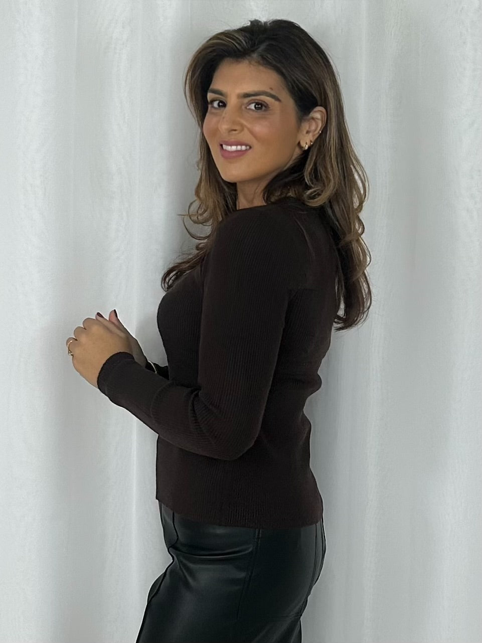 Square Neck Ribbed Long Sleeve Top (3 Colours)