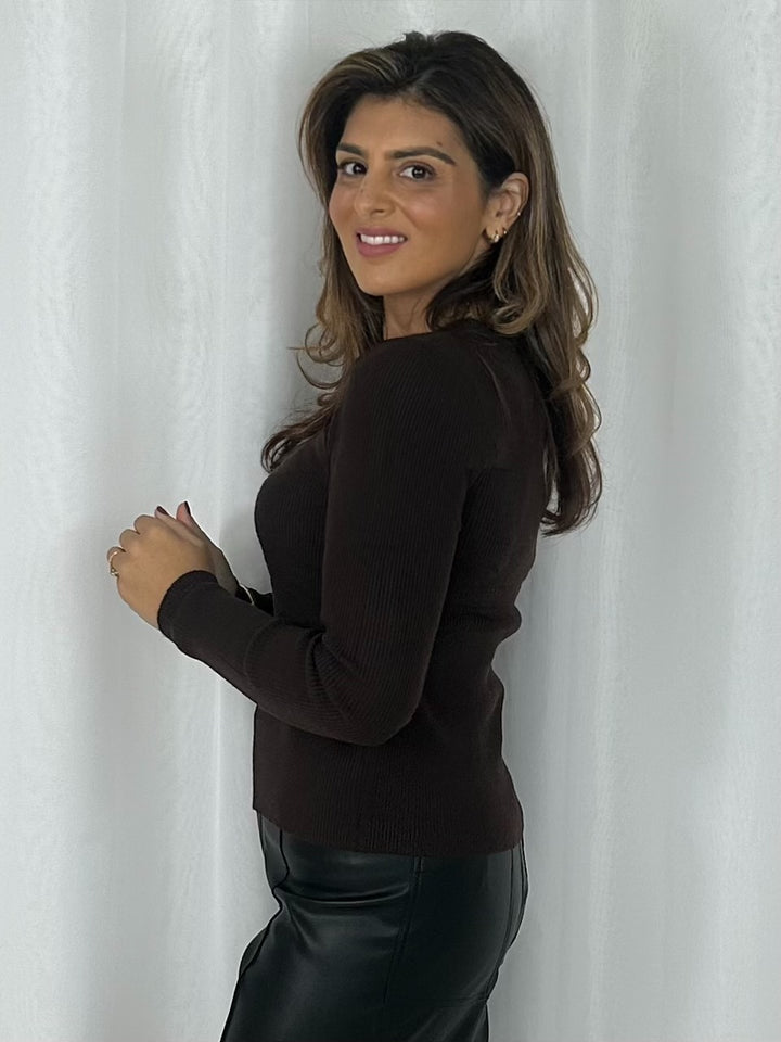 Square Neck Ribbed Long Sleeve Top (3 Colours)