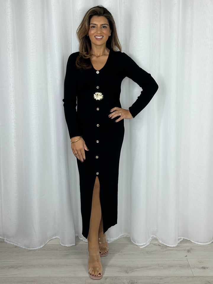 Soft Knit V-Neck Long Sleeve Gold Belted Maxi Dress (4 Colours)