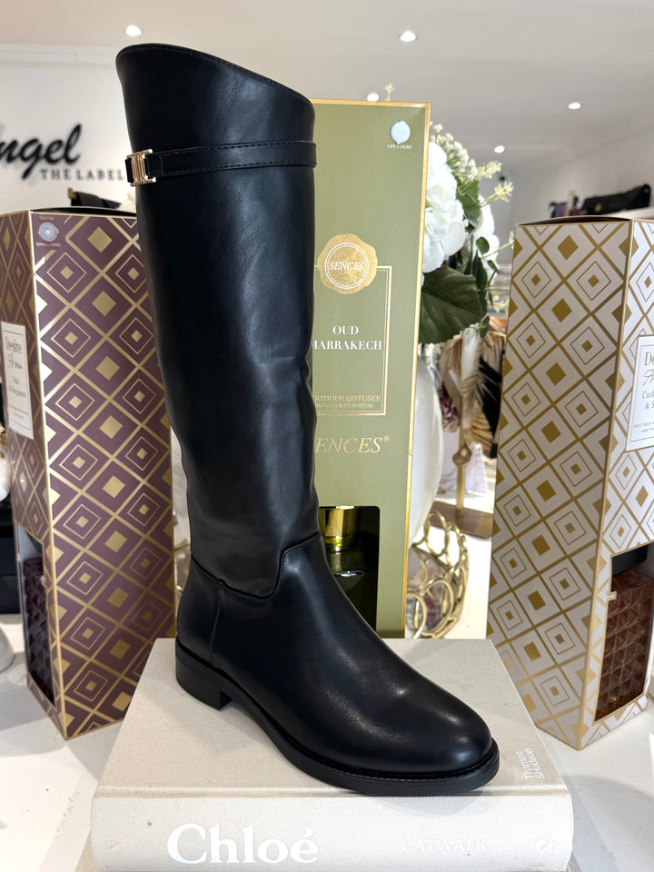 High Gold Buckle Knee High Boots