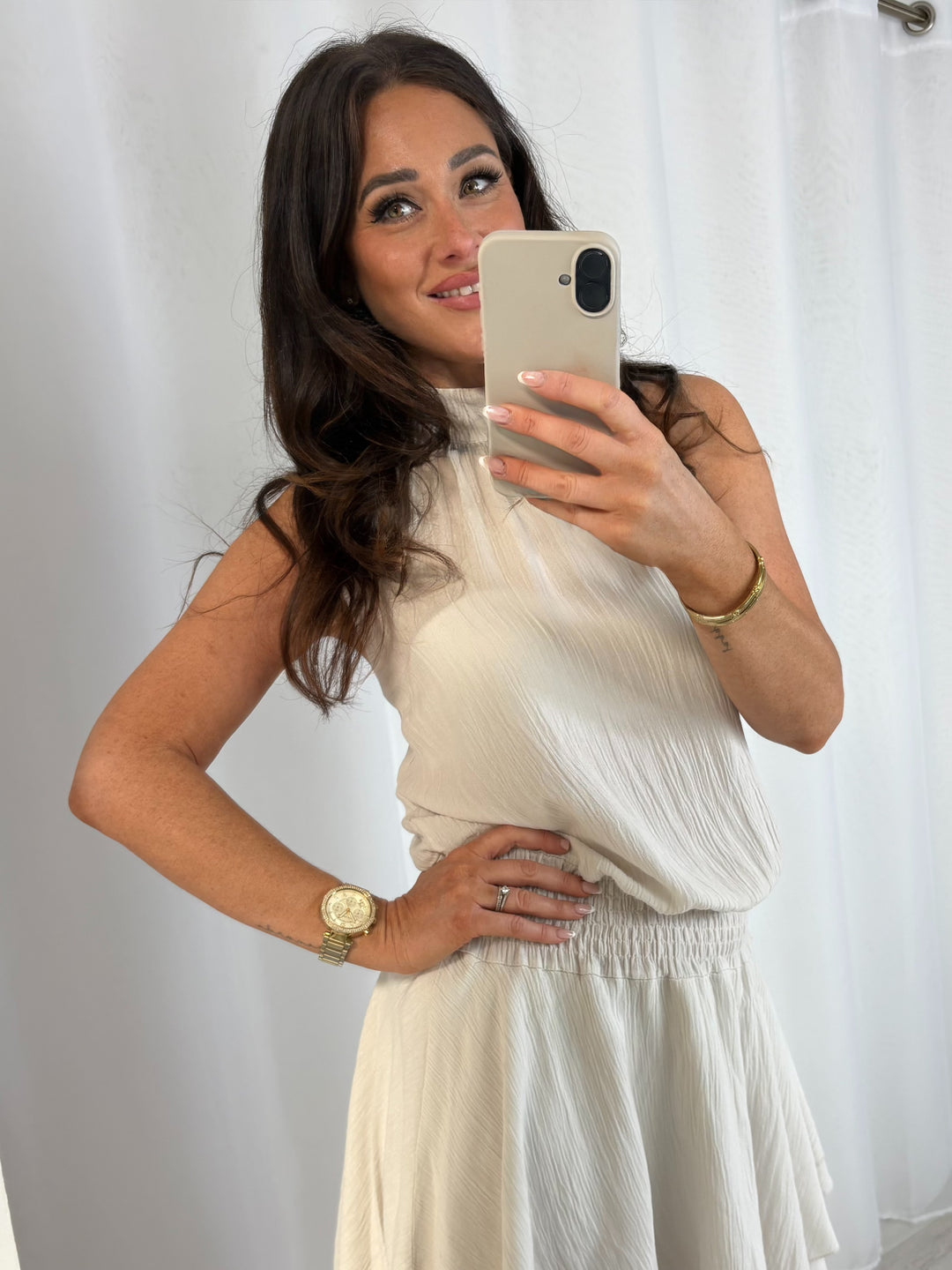 Halter Neck Crinkle/Shimmer Mini Dress (5 Colours)