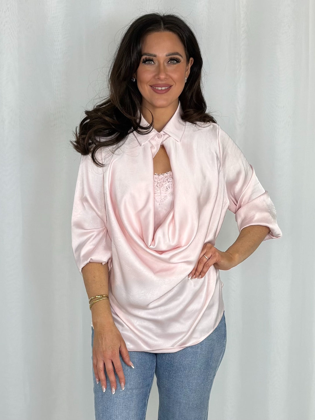 Lace Under Vest Collared Cowl Neck Top (3 Colours)