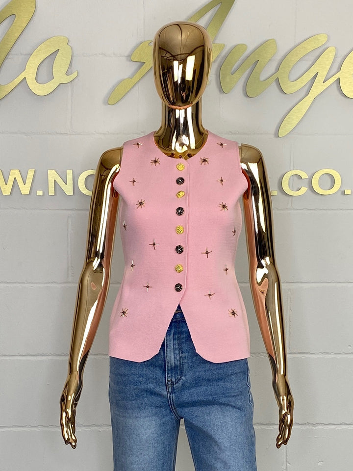 Sleeveless Button Up Beaded Detail Waistcoat (2 Colours)