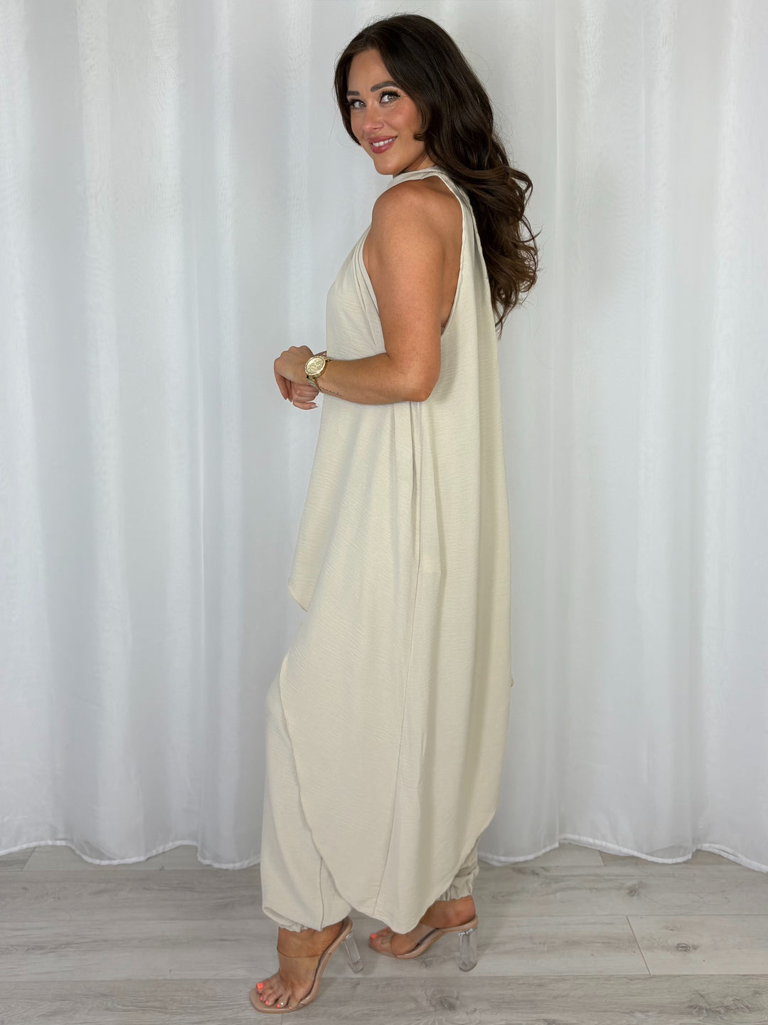 Halter Neck Long Asymmetric Top And Harem Trouser Co-Ord (8 Colours)