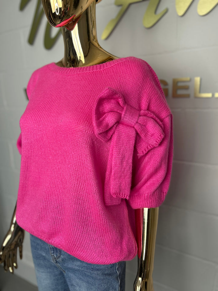 Soft Knit Short Sleeve Bow Detail Jumper (8 Colours)