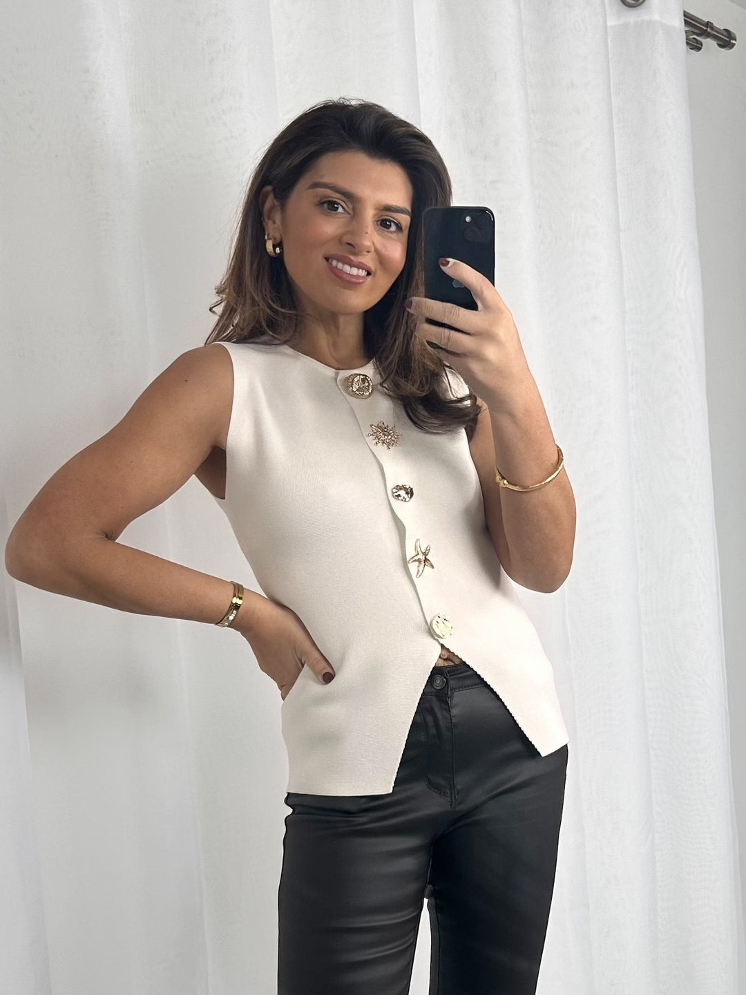 Sleeveless Gold Button Detail Waistcoat (2 Colours)
