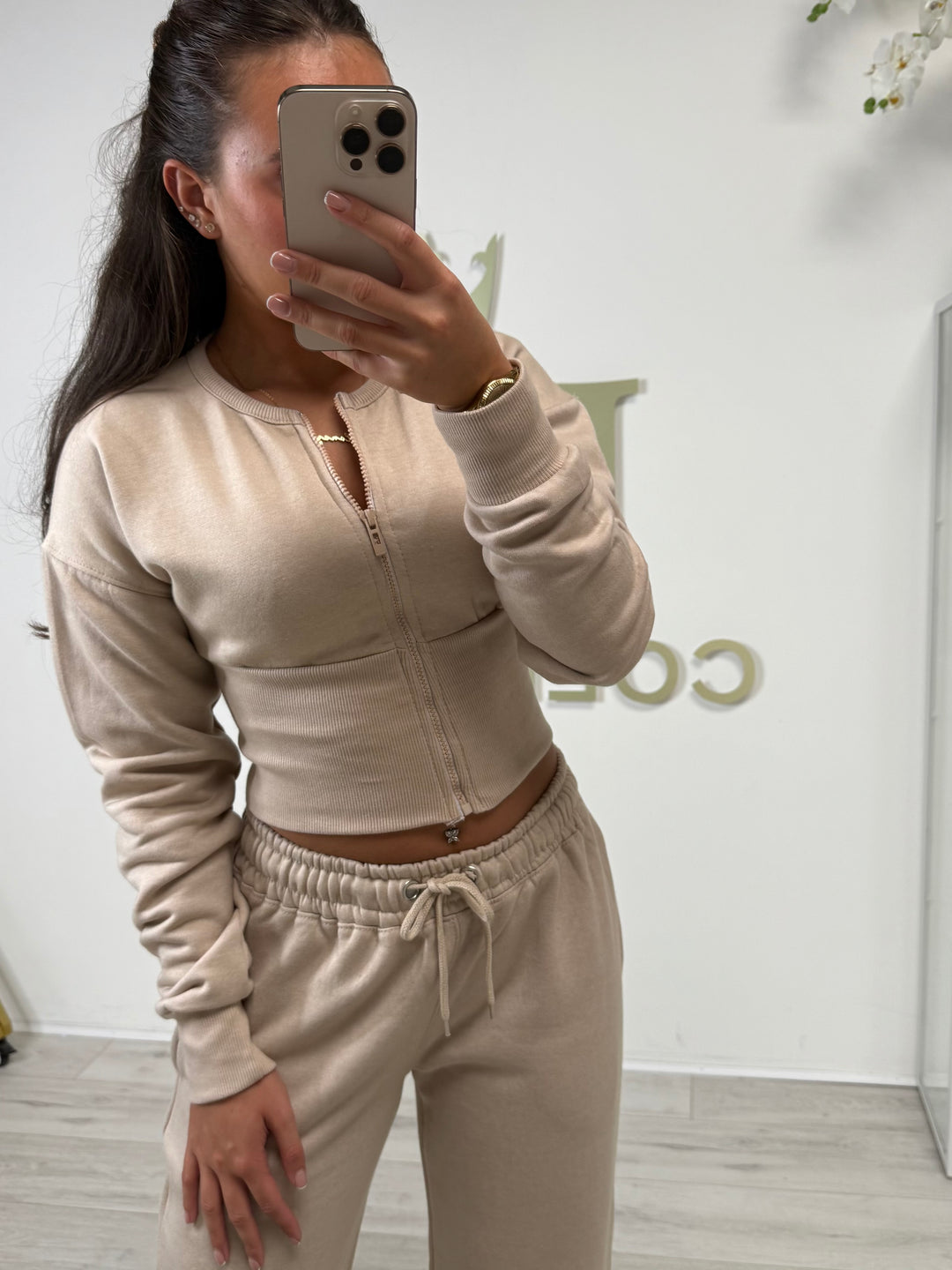 Camel Zip Up Corset Top & Straight Leg Trouser Co-ord