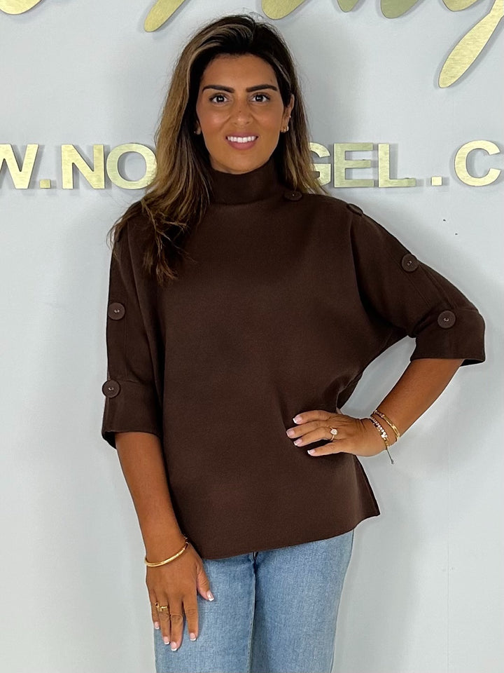 Soft Knit High Neck Button Sleeve Jumper (6 Colours)