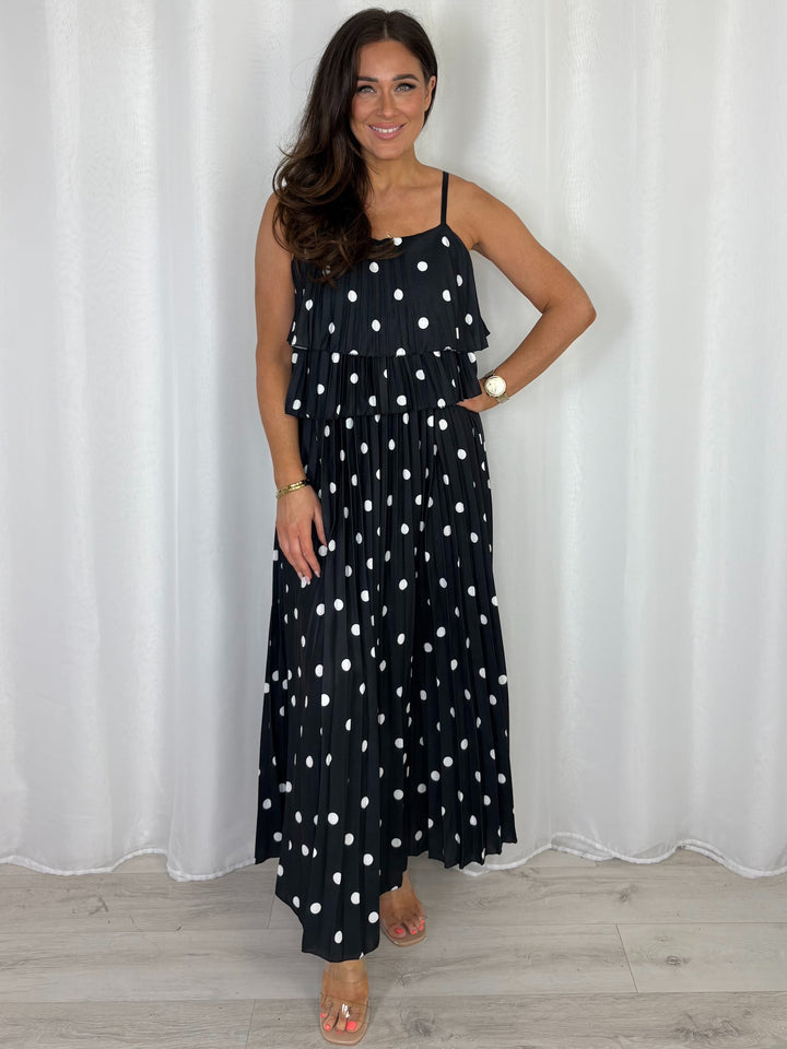Polka Dot Pleated Maxi Dress (4 Colours)