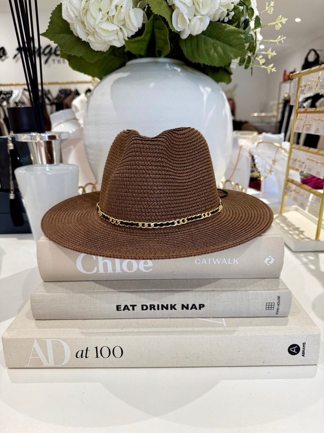 Straw Fedora Black Chain Hat (5 Colours)