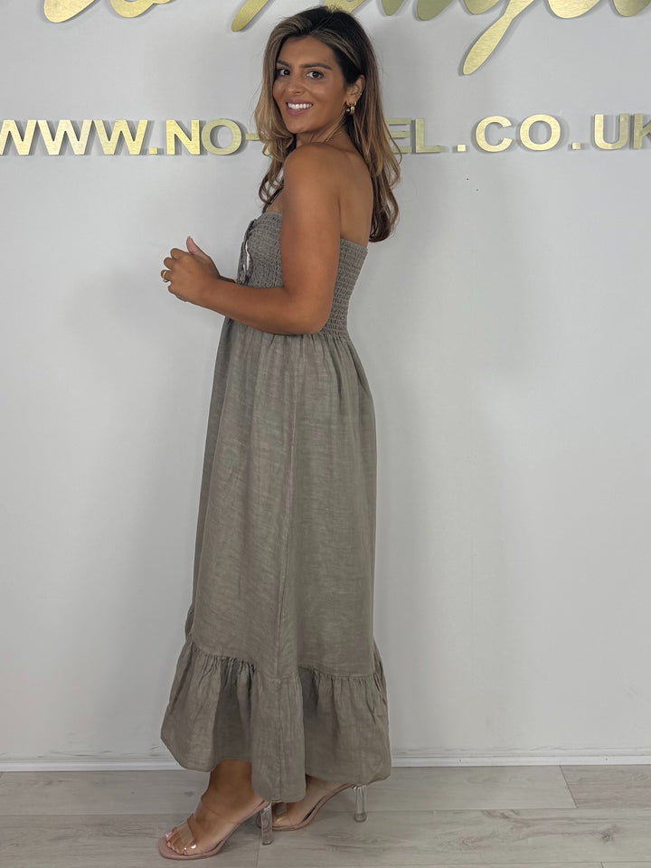 Linen Smocked Bardot Maxi Dress (7 Colours)