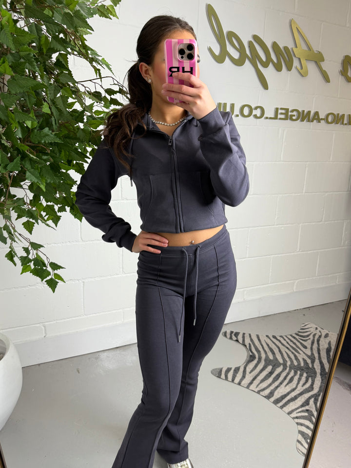Hooded Zip Up Jacket With Flared Trouser Co-Ord (4 Colours)