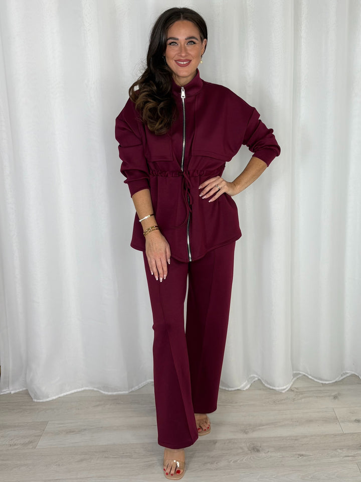 Funnel Neck Tie Up Waist Zip Top And Trouser Co-Ord (4 Colours)