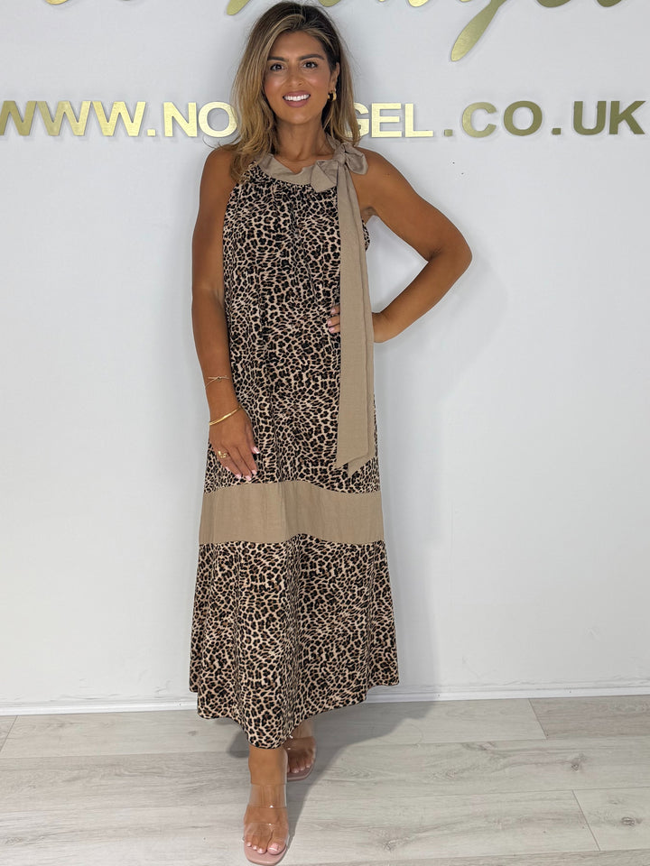 Leopard Print Tie Neck Floaty Dress (2 Colours)
