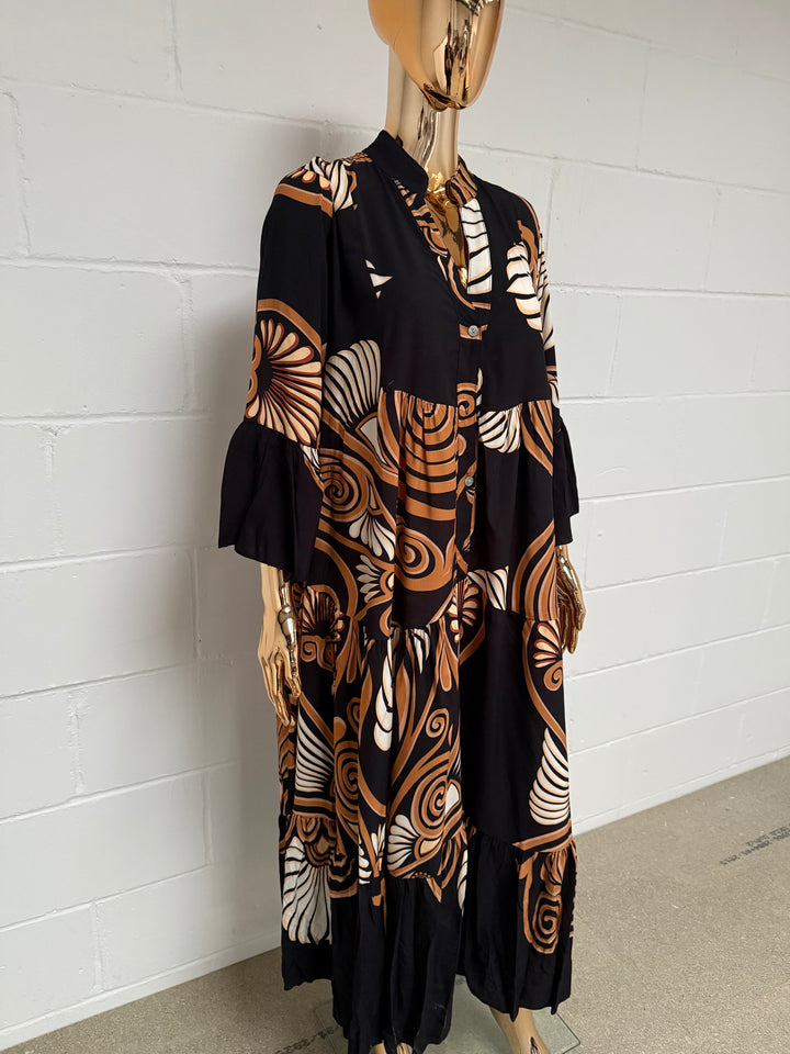 Printed Button Up Panelled Oversize Maxi Dress (2 Colours)