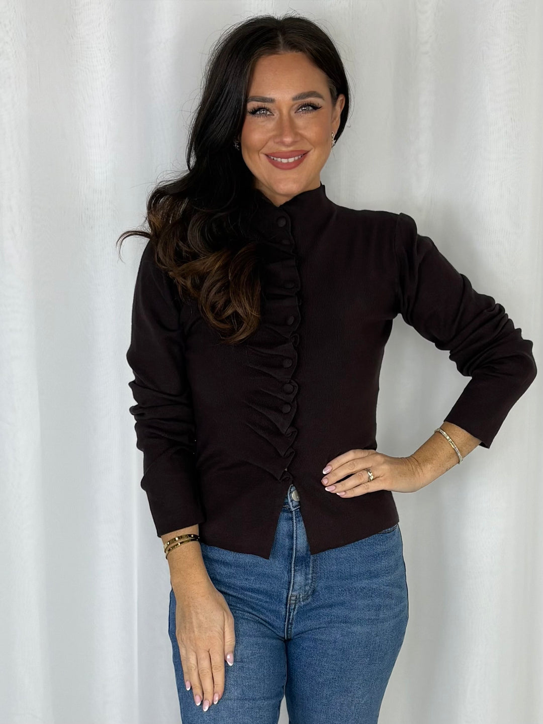 Ruffle Button Detail Knit Cardigan (3 Colours)