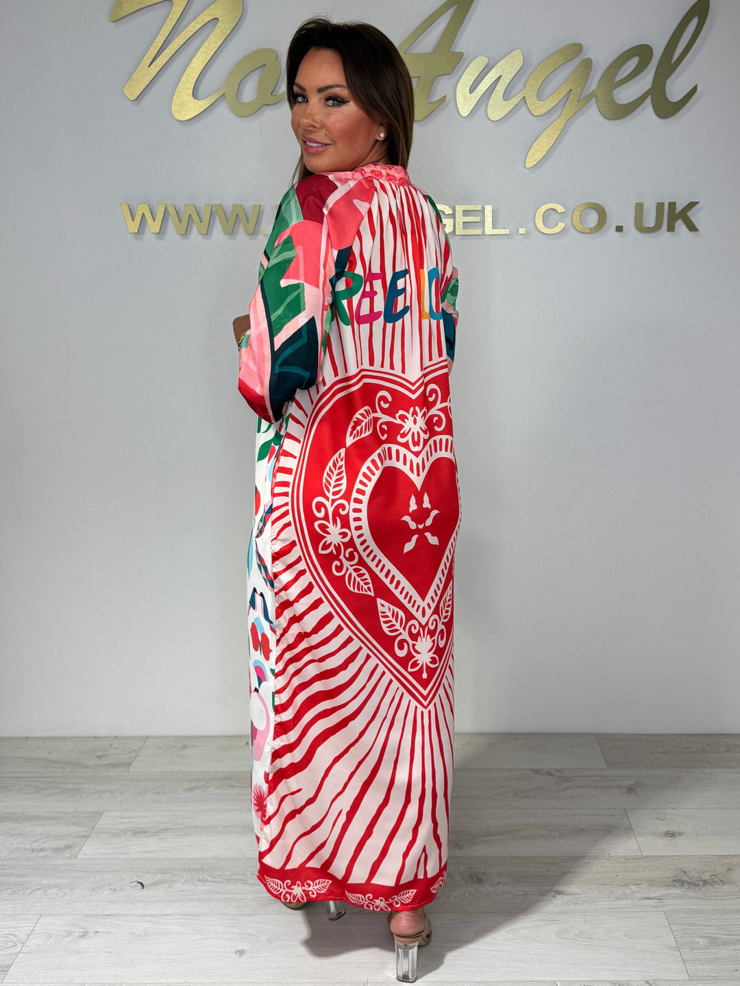 Printed Multi Coloured Free Love Long Sleeve Maxi Dress