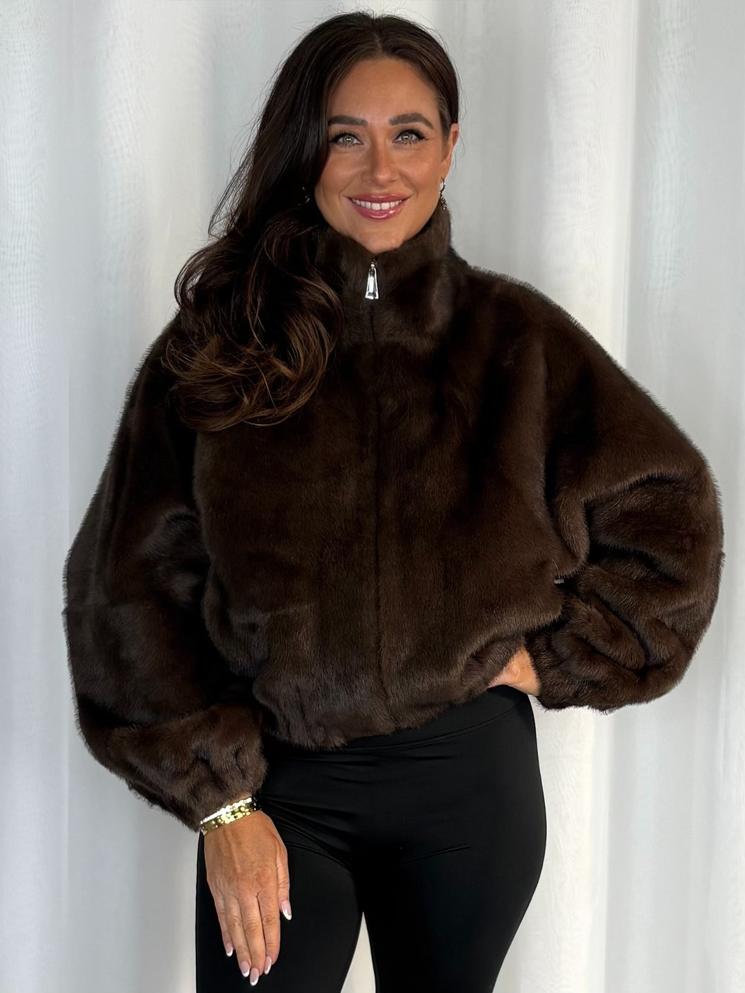High Neck Faux Fur Zip Jacket (2 Colours)