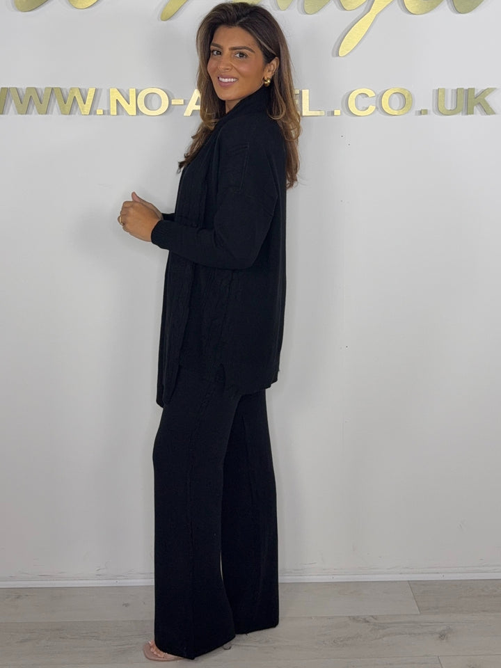 Soft Knit Cable Design Round Neck Top & Trouser Co-ord With Scarf (6 Colours)