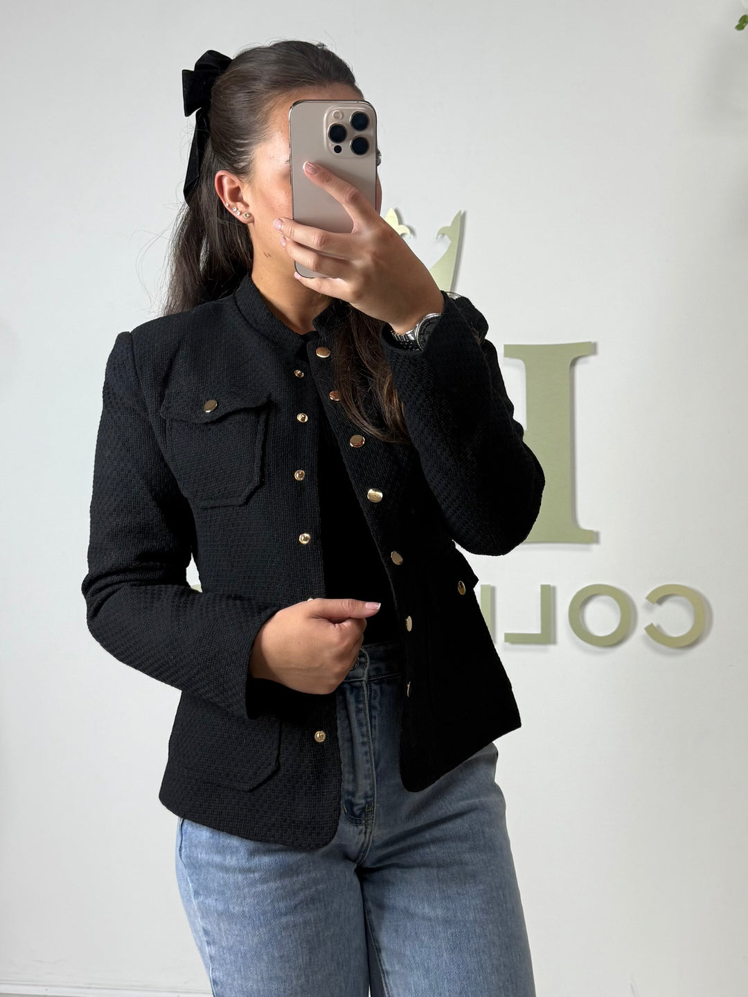 High Collared Tweed Gold Button Military Blazer (2 Colours)
