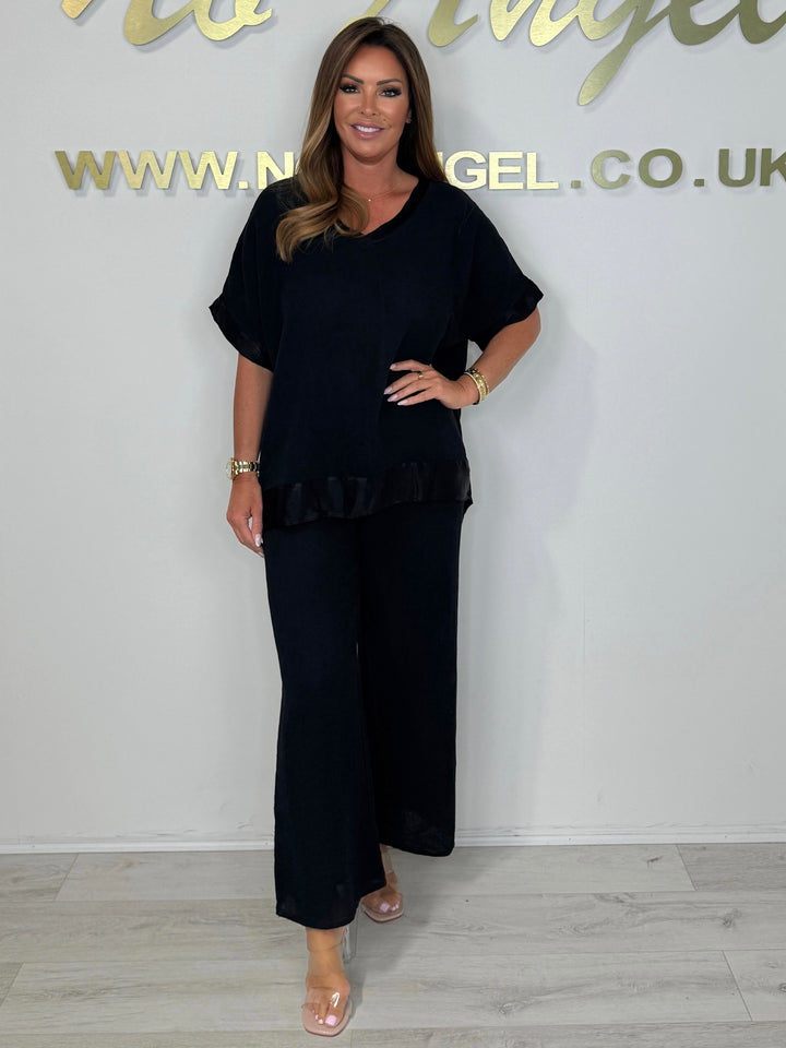 Satin Trim V-Neck Oversize Trouser Co-ord (9 Colours)