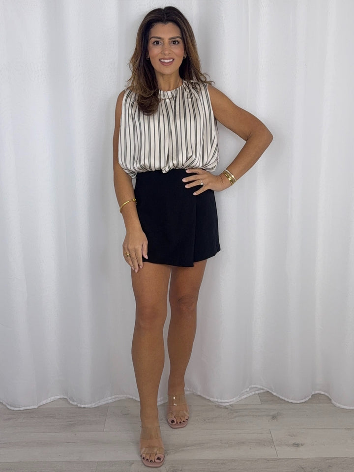 Cream/Black Sleeveless Blouse Style Skort Playsuit