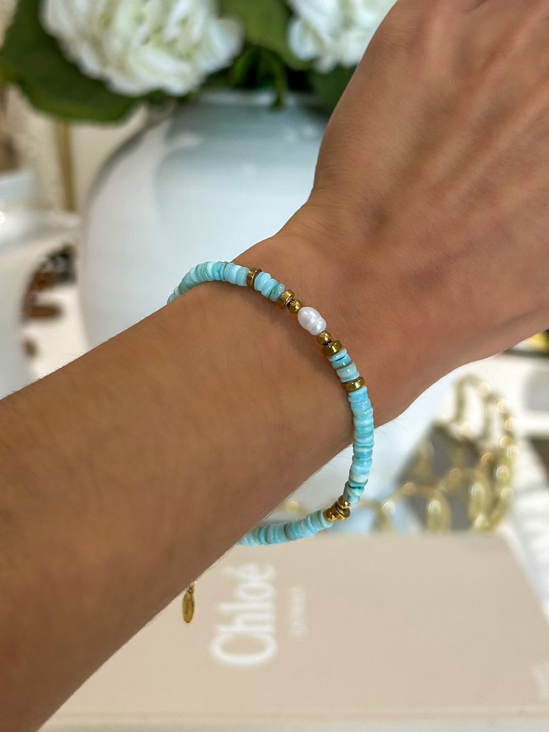Pearl Detail Coloured Beaded Bracelet (2 Colours)
