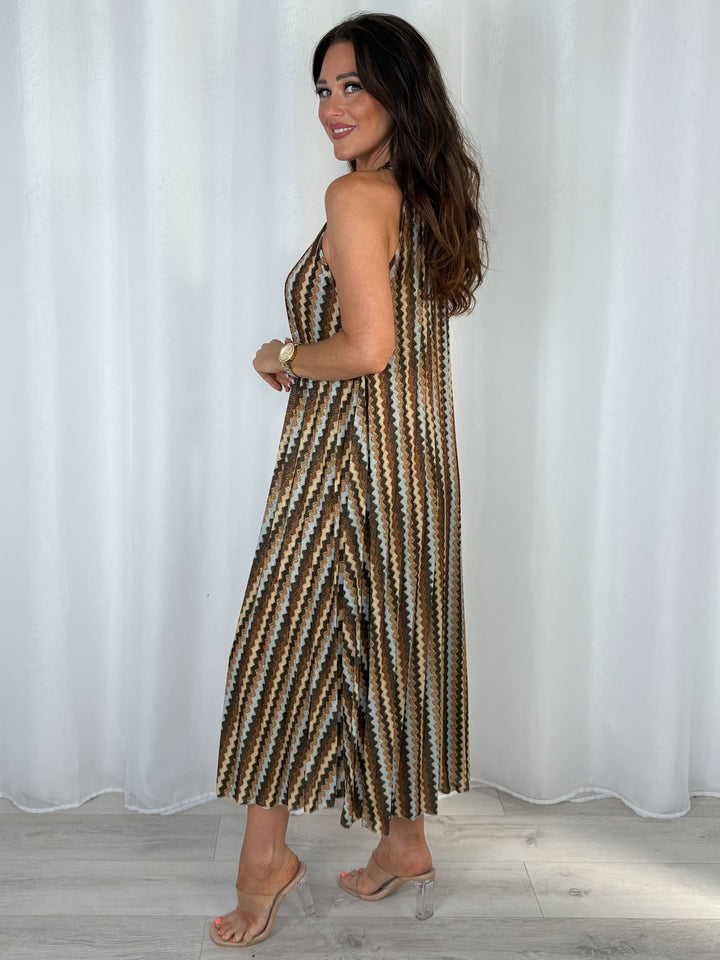 Zig Zag Halter Neck Maxi Dress (3 Colours)