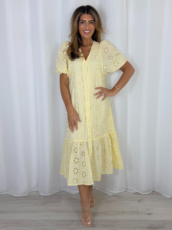 Pearl Button Embroidery Anglaise Maxi Dress (2 Colours)
