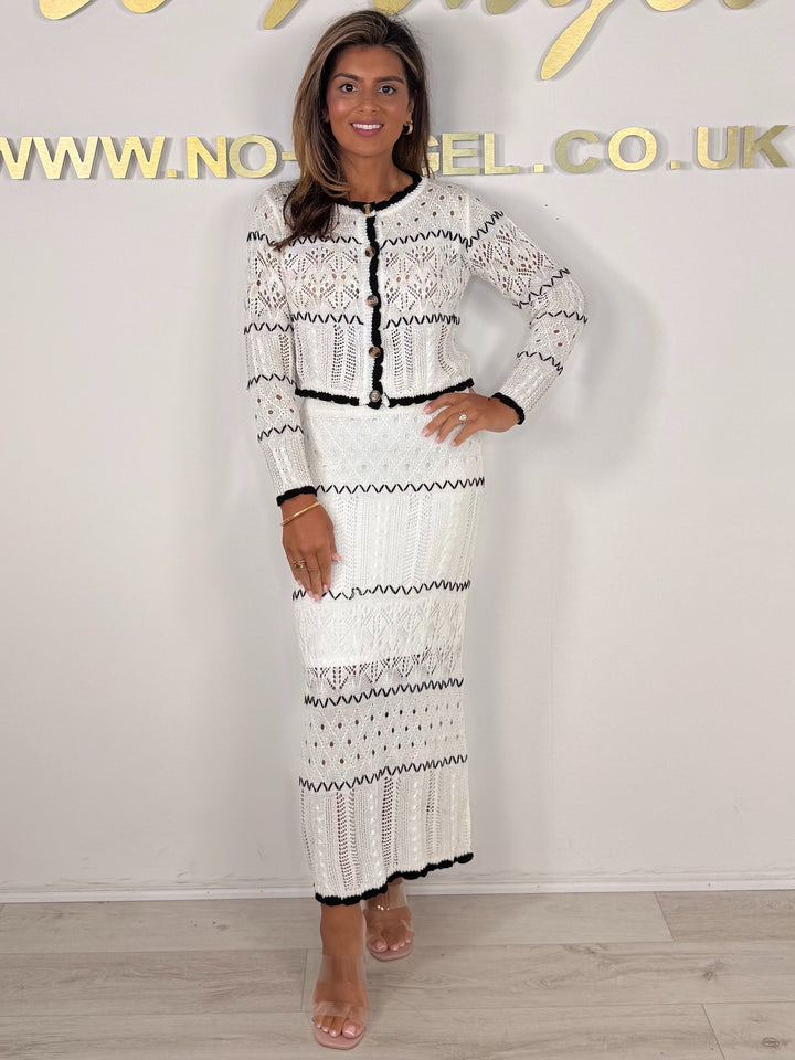 Crochet Stripe Cardigan & Maxi Skirt Co-ord (2 Colours)