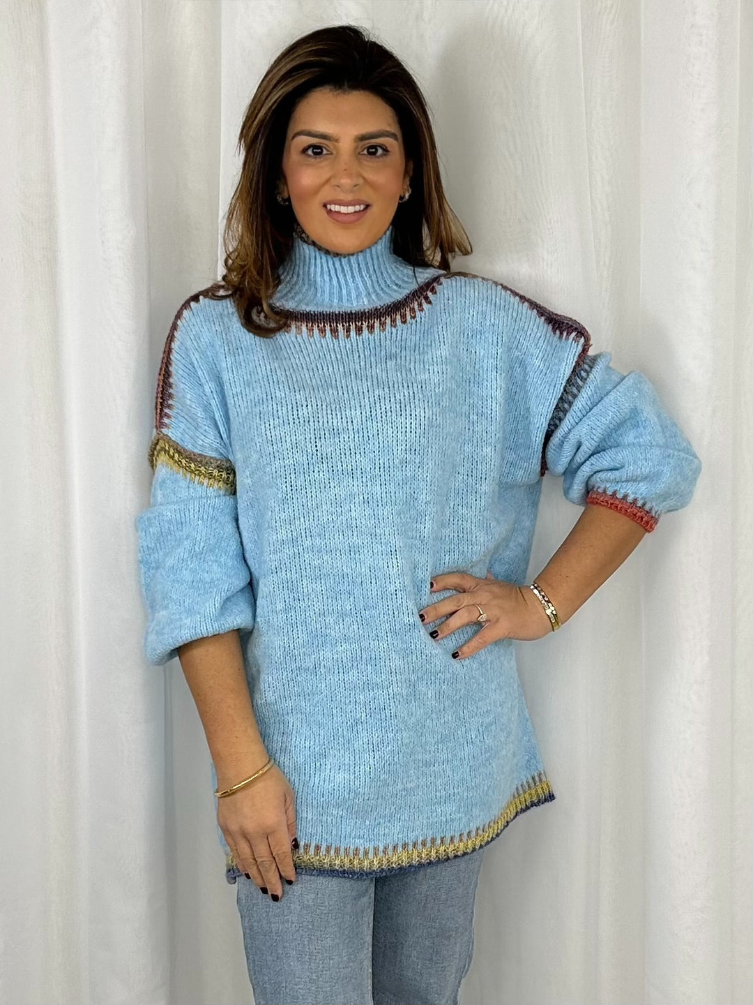 Thick Knit Contrast Stitch Oversized Jumper (4 Colours)