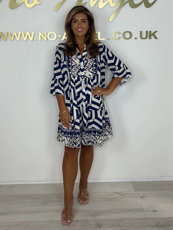Geo Print Layered Bell Swing Dress (5 Colours)